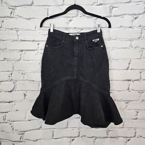 MSGM Black Fishtail Denim Skirt
